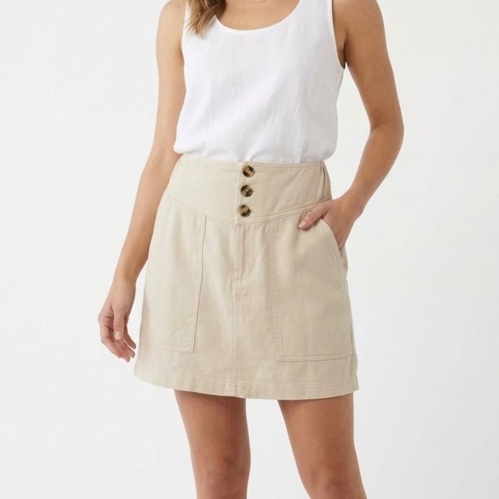 Aerie Linen Blend Mini Skirt Size M High Waisted Button Front Beige Minimalist